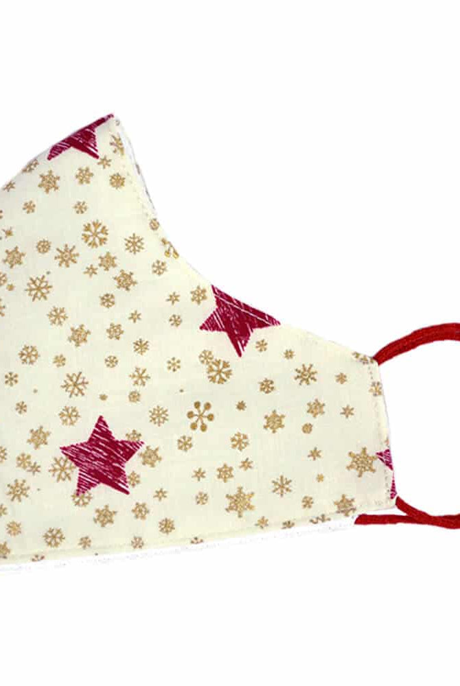 Mascarilla de Navidad Blanca y Estrellas Rojas