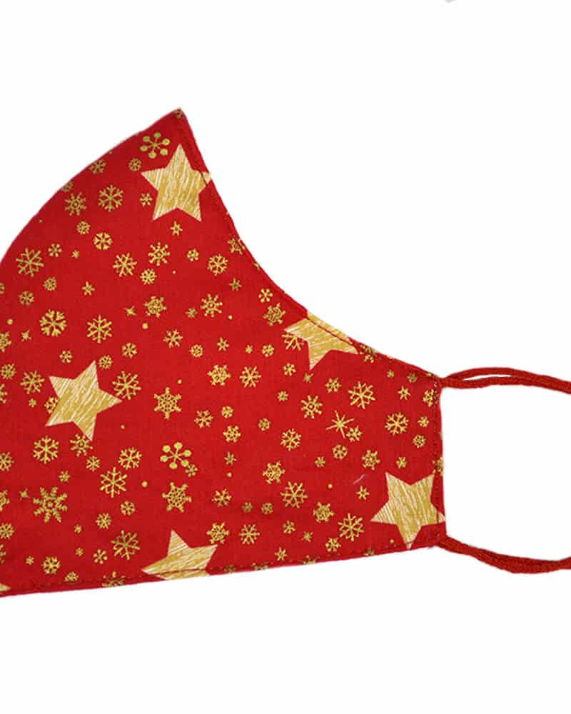 Mascarilla de Navidad Roja y Estrellas Doradas