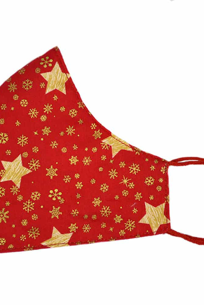Mascarilla de Navidad Roja y Estrellas Doradas