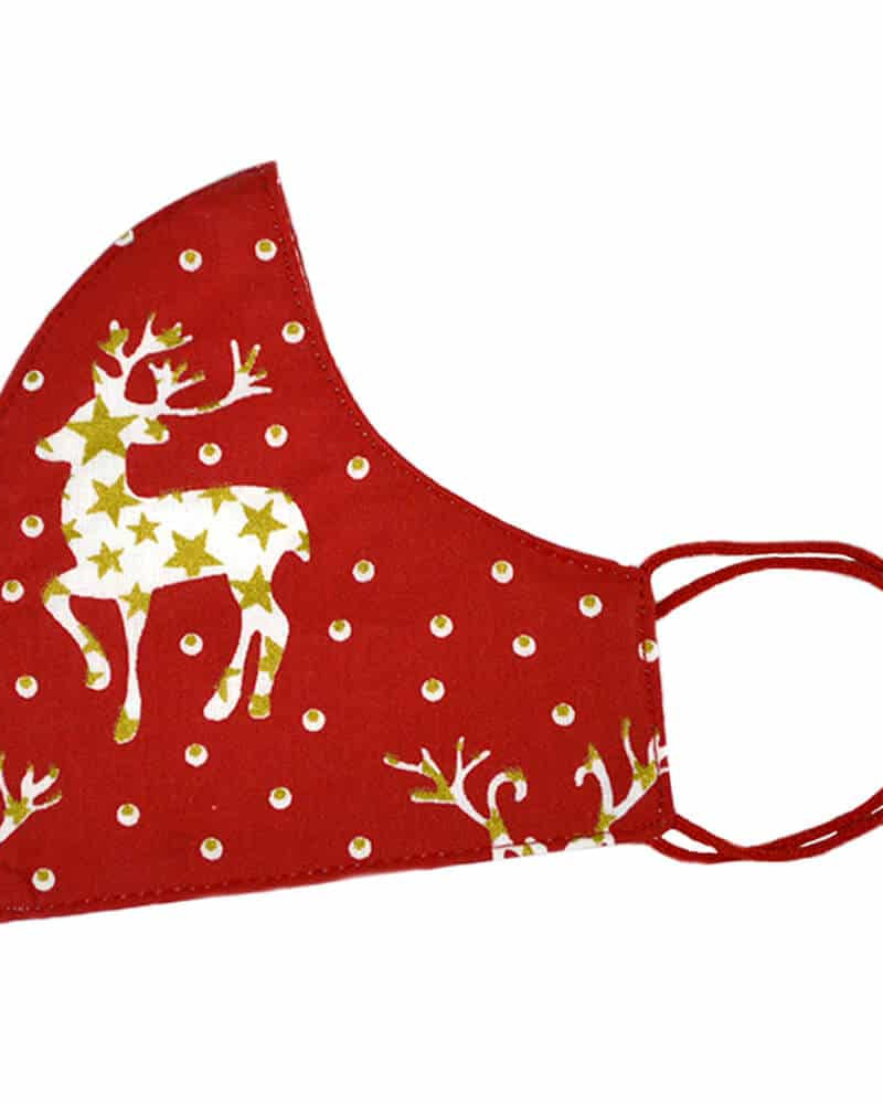Mascarilla de Navidad Roja y Renos Dorados Grandes