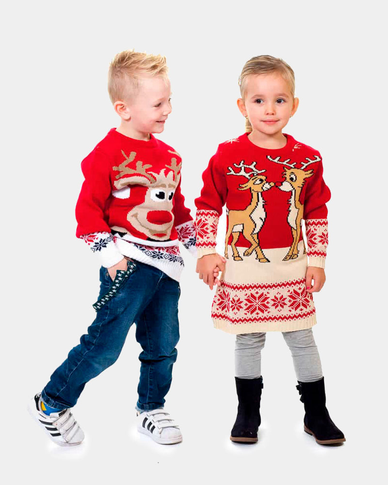 Jersey Navideño Niña y Niño Rojo con Renos Bebé Baby