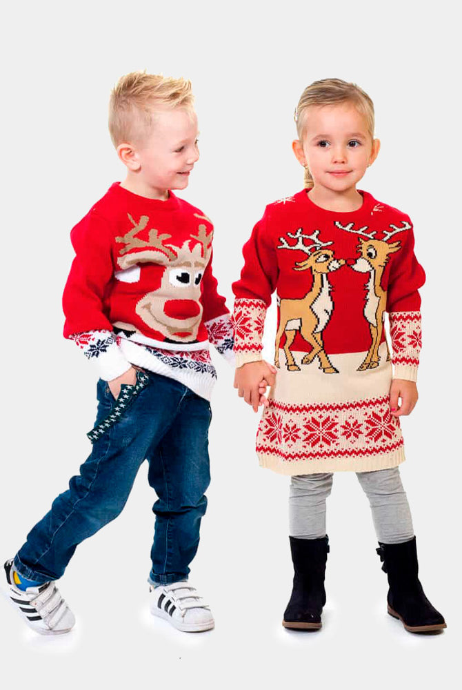 Jersey Navideño Niña y Niño Rojo con Renos Bebé Baby
