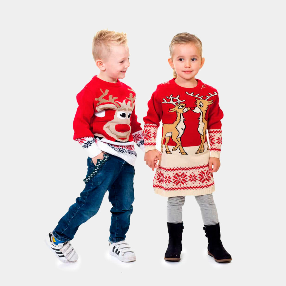 Jersey Navideño Niña y Niño Rojo con Renos Bebé Baby