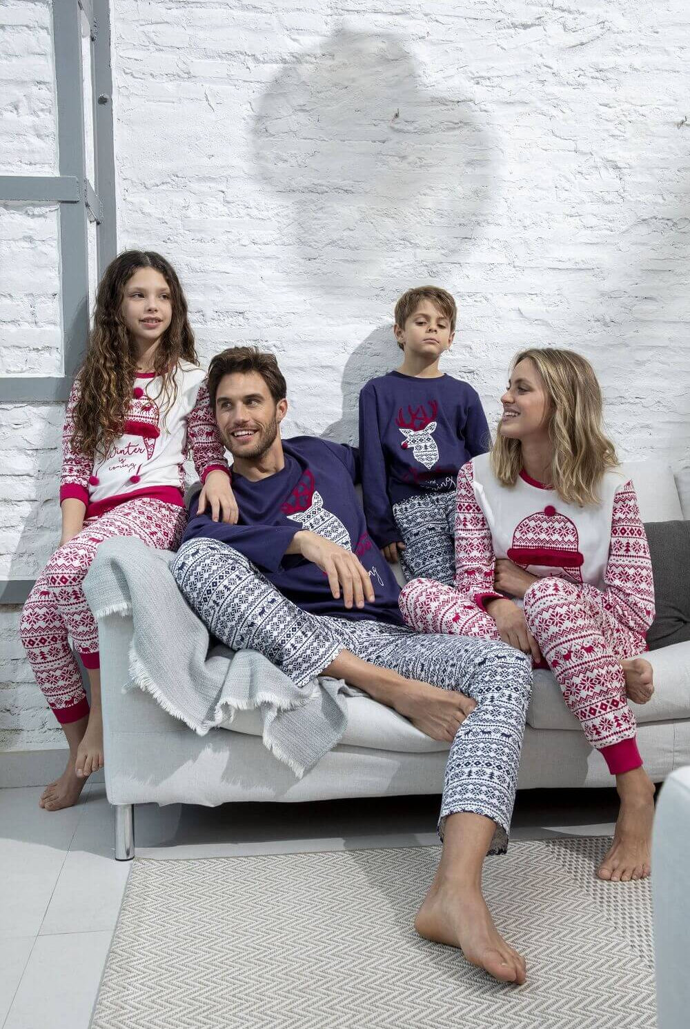 Pijama Navidad Familiar Azul y Burdeos