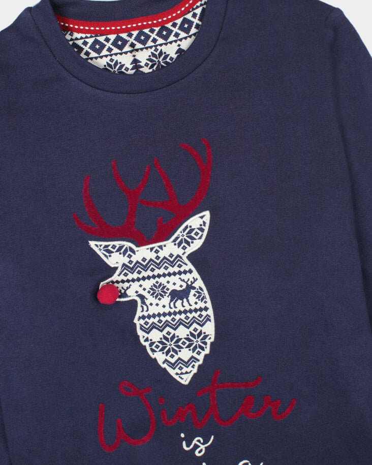 Pijama Navidad Reno Winter is coming Niños Azul Marino