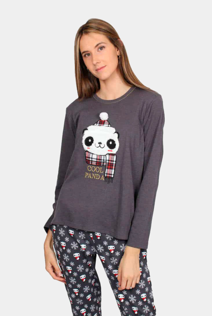 Pijama de Navidad Mujer Cool Panda Gris