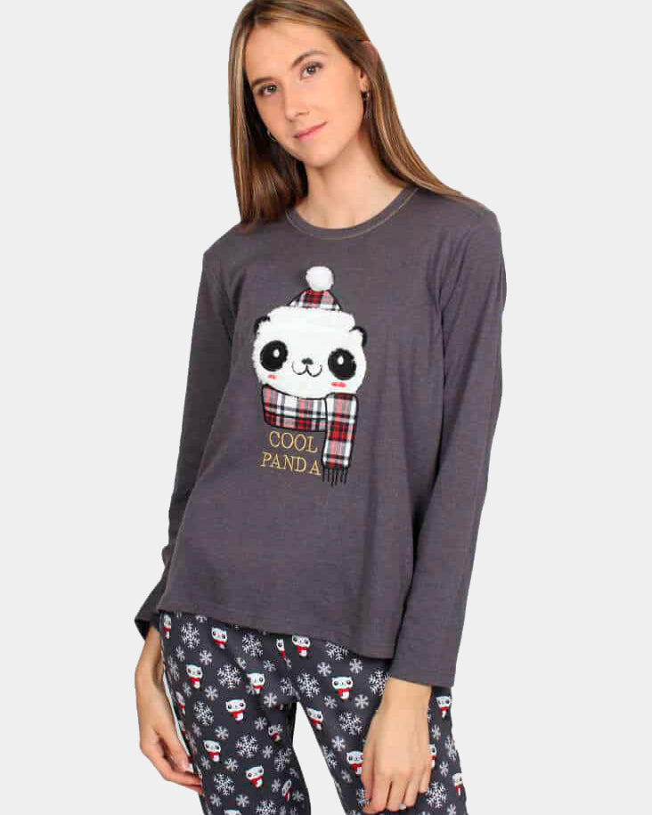 Pijama de Navidad Mujer Cool Panda Gris