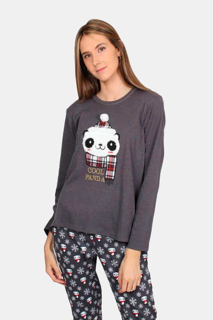 Pijama de Navidad Mujer Cool Panda Gris