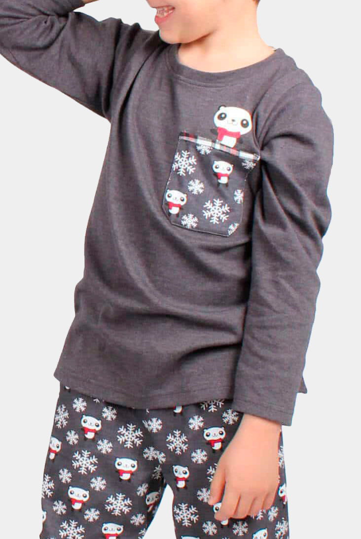 Pijama de Navidad Niño Cool Panda Gris