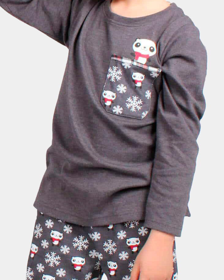 Pijama de Navidad Niño Cool Panda Gris