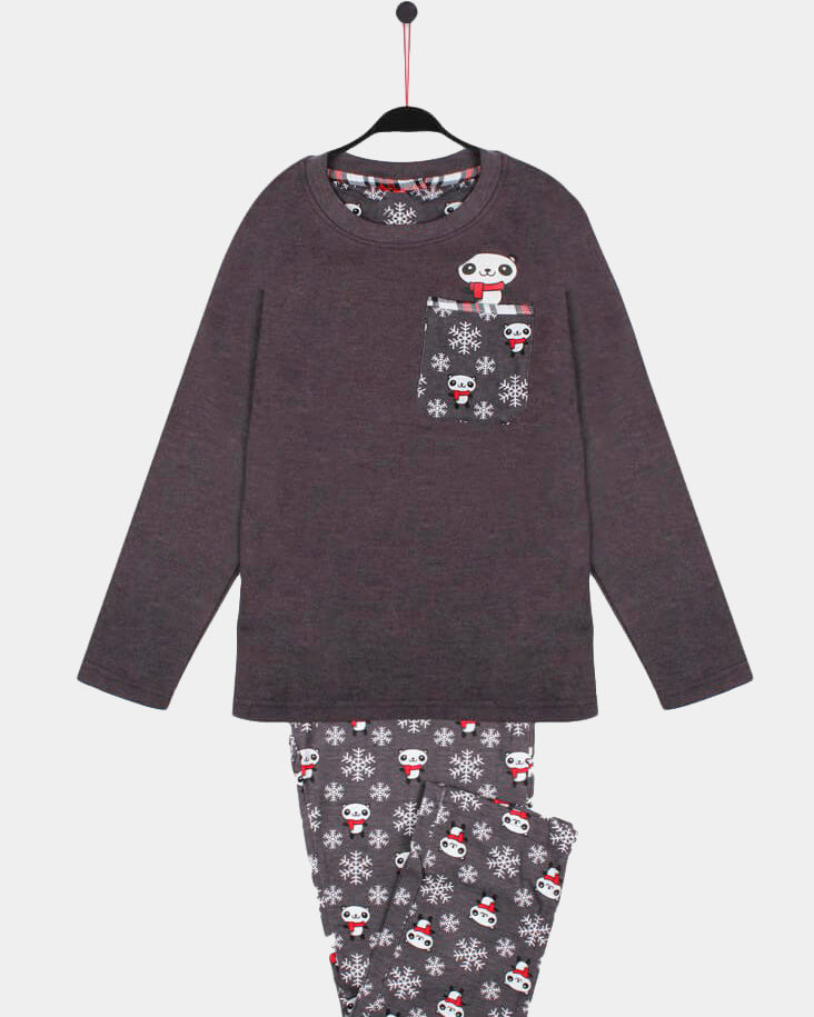 Pijama de Navidad Niños Gris Cool Panda