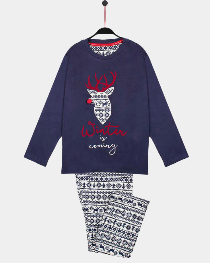Pijama de Navidad Reno Winter is coming Niños Azul Marino