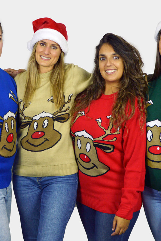Jersey de Navidad para Familia Reno Sonriente Beige grupo