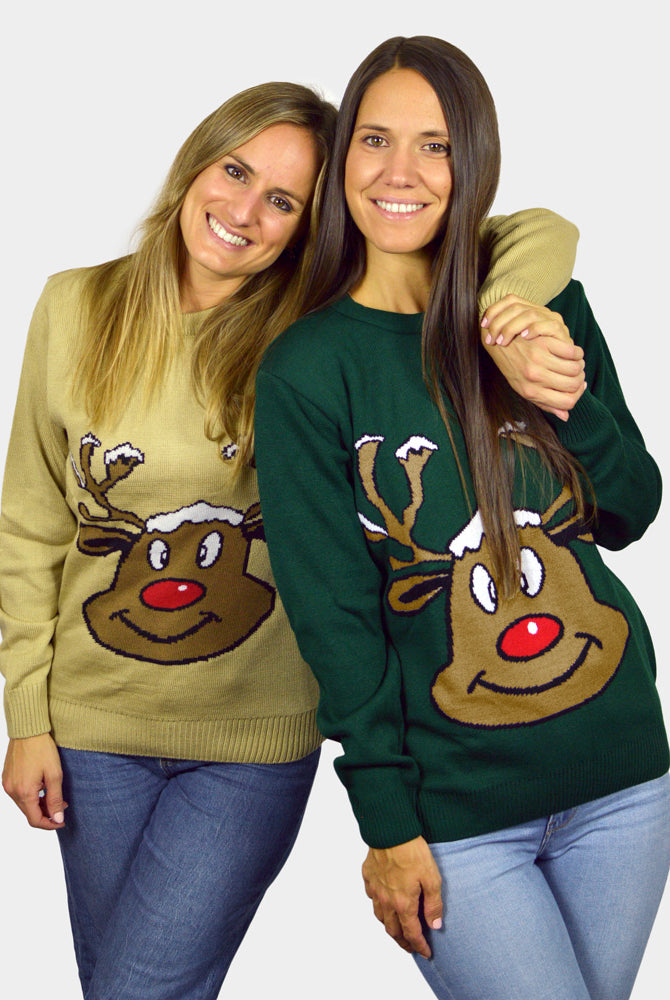Jersey de Navidad para Familia Reno Sonriente Beige chicas