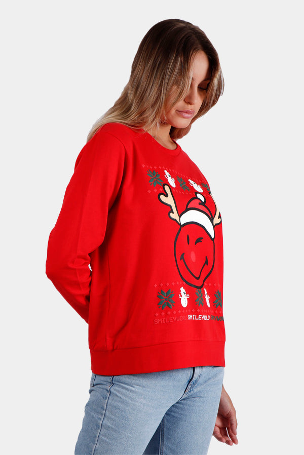 Sudadera Navideña Smile Mujer Roja