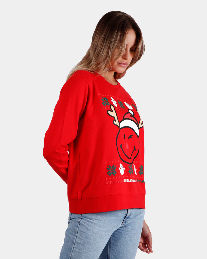 Sudadera Navideña Smile Mujer Roja