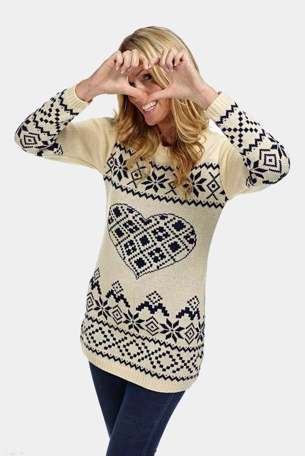 Vestido Navideño Mujer Beige Corazón