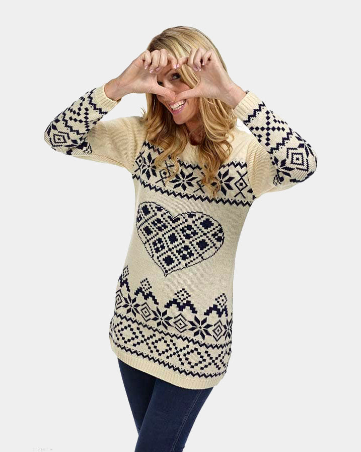Vestido Navideño Mujer Beige Corazón