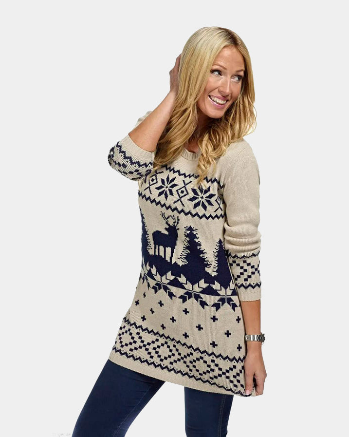 Vestido Navideño Clasico Azul y Beige