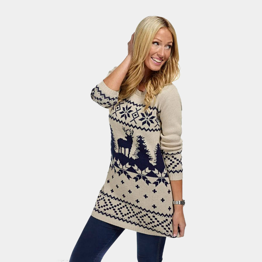 Vestido Navideño Clasico Azul y Beige