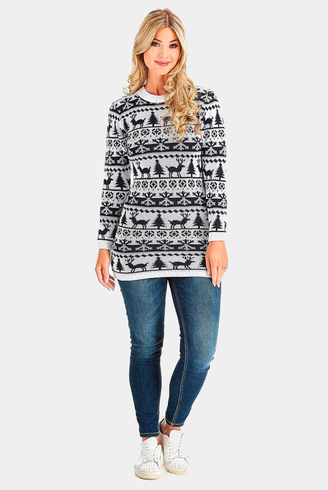 Vestido Navideño Renos, mujer Árboles y Nieve