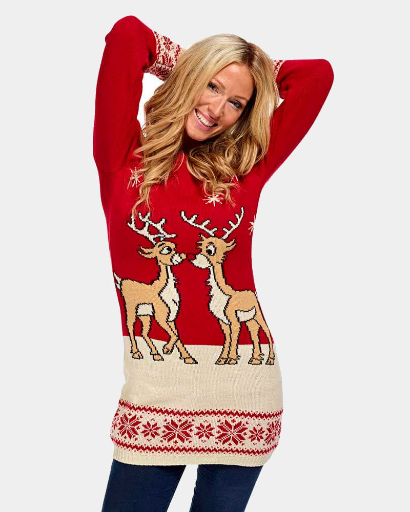 Vestido Navideño Rojo con Renos Bebé mujer