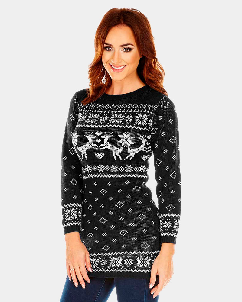 Vestido Navideño mujer Negro con Renos