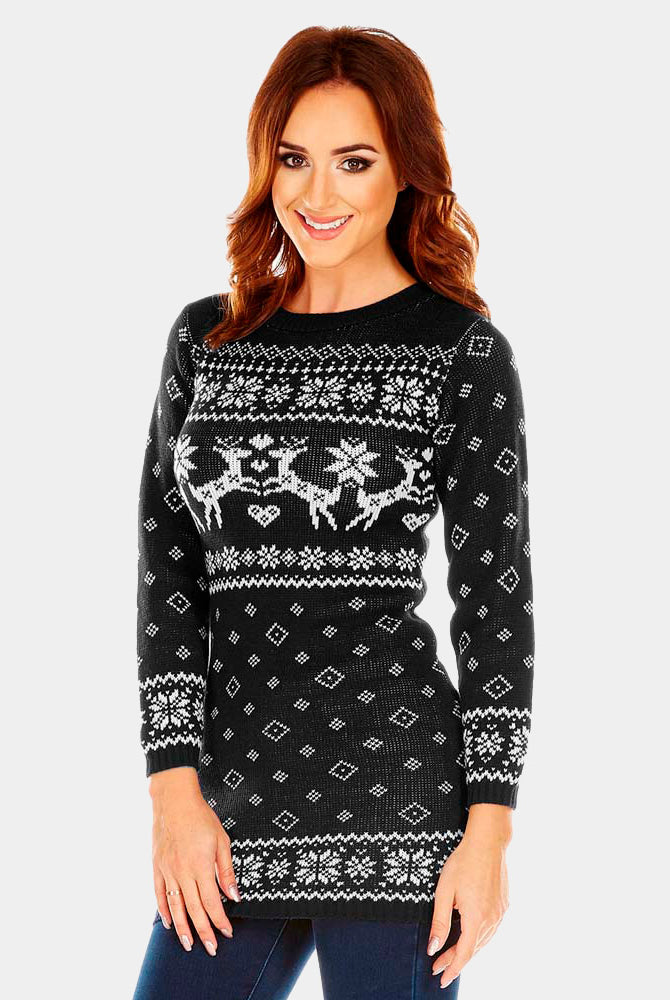 Vestido Navideño mujer Negro con Renos