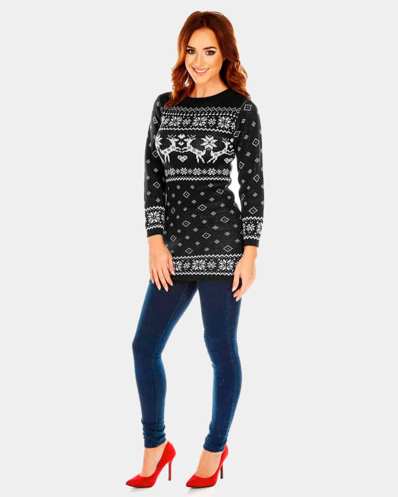 Vestido mujer Navideño Negro con Renos