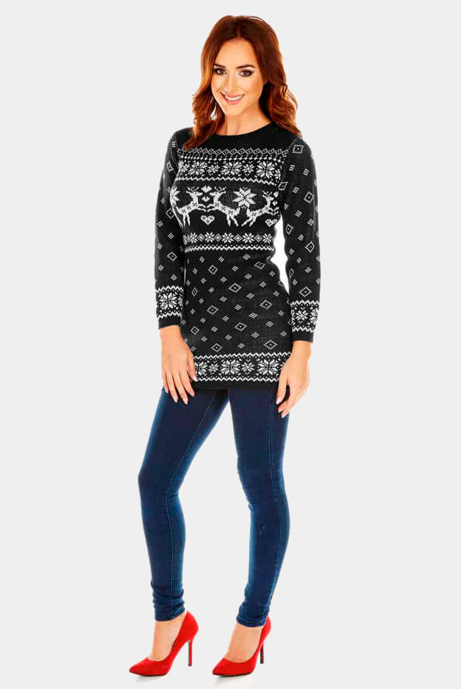 Vestido mujer Navideño Negro con Renos