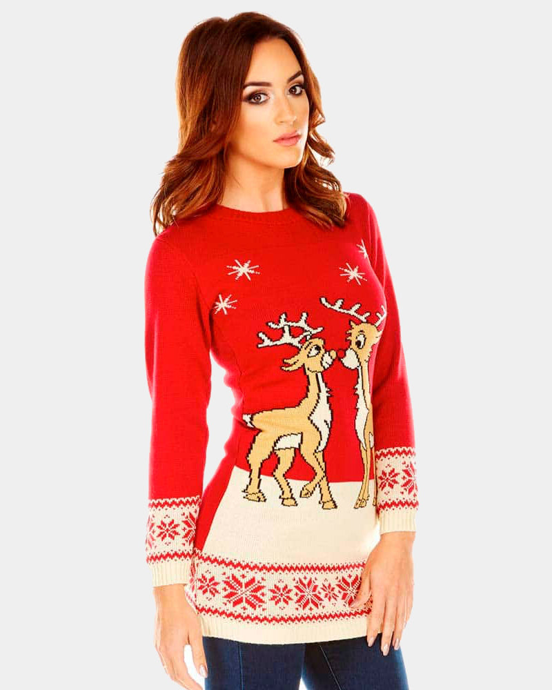 Vestido mujer Navideño Rojo con Renos Bebé