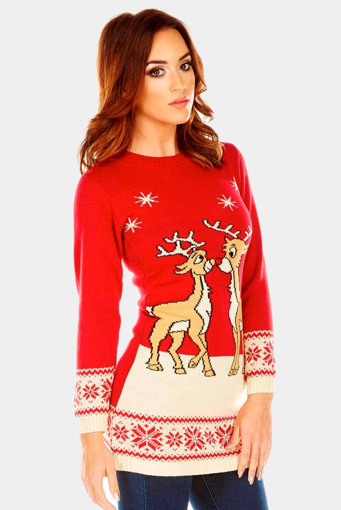Vestido mujer Navideño Rojo con Renos Bebé