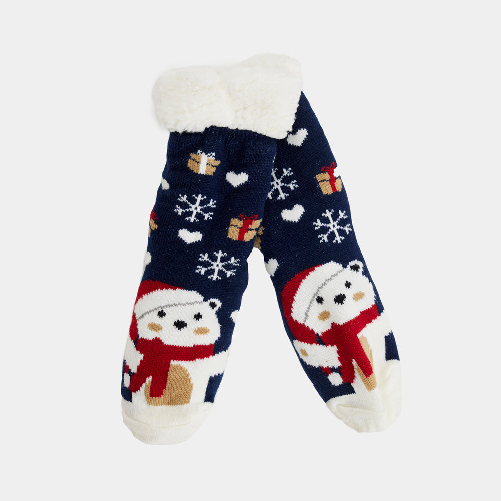 Calcetines de Navidad de Andar por Casa Azules con Oso Polar – Jerseys
