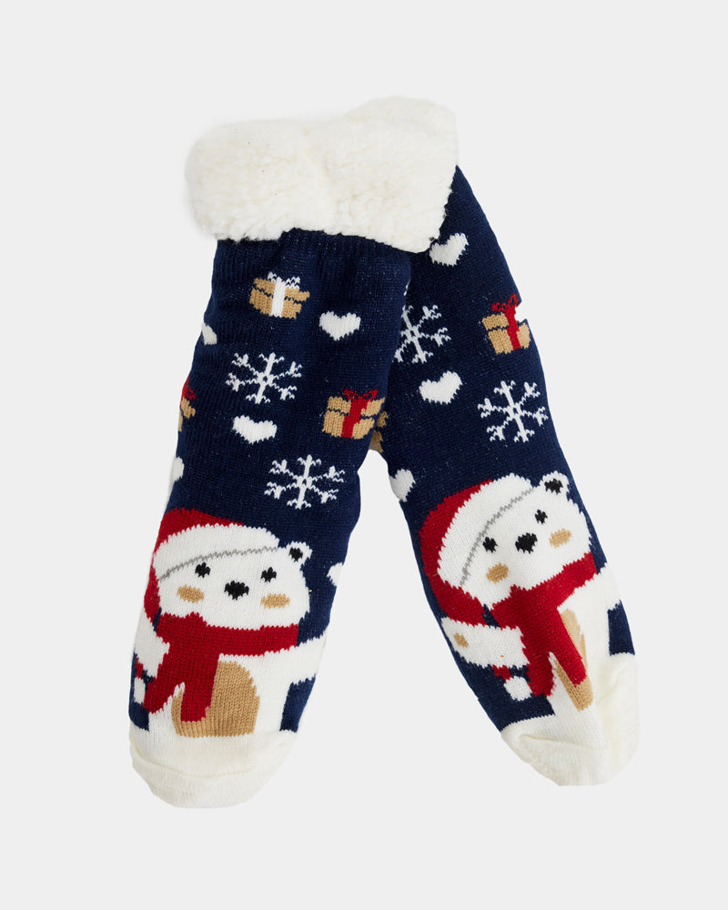 Calcetines de Navidad de Andar por Casa Azules con Oso Polar