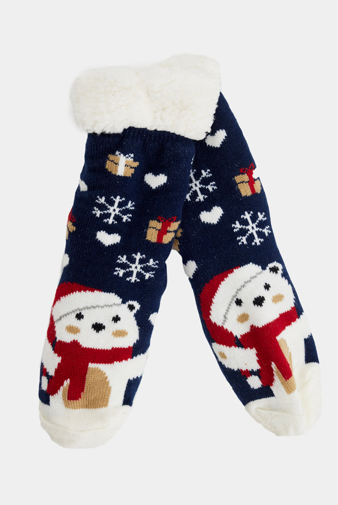 Calcetines de Navidad de Andar por Casa Azules con Oso Polar