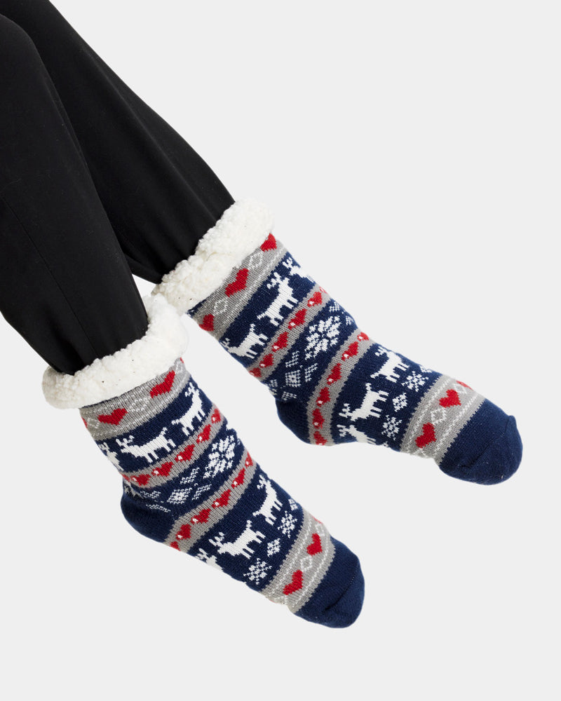 Calcetines de Navidad de Andar por Casa Azules con Renos y Nieve Mujer y Hombre