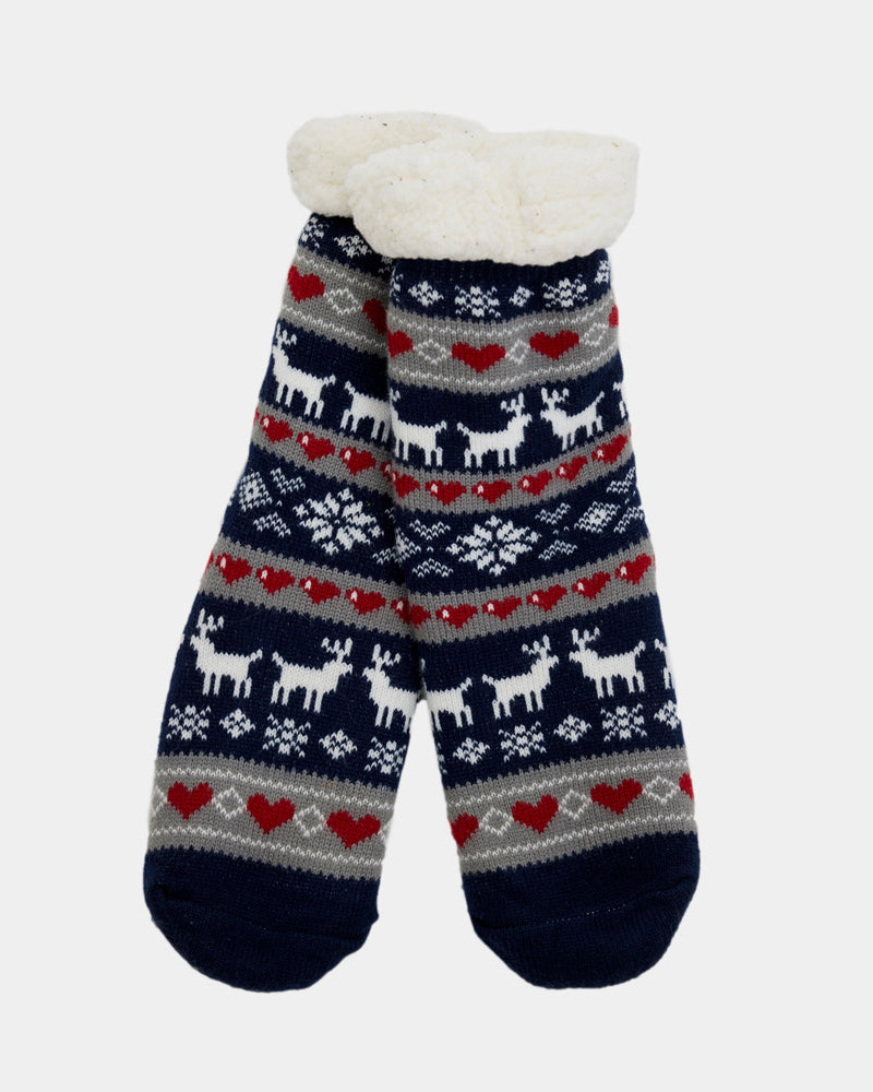 Calcetines de Navidad de Andar por Casa Azules con Renos y Nieve