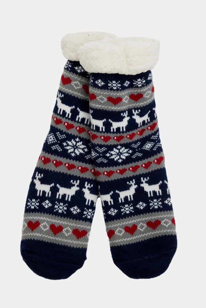 Calcetines de Navidad de Andar por Casa Azules con Renos y Nieve