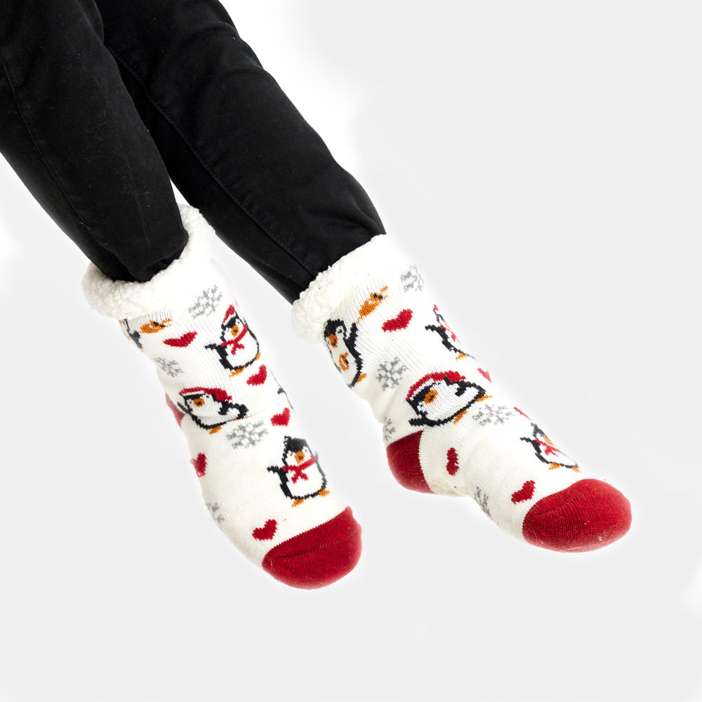 Calcetines de Navidad de Andar por Casa Blancos Pingüinos y Corazones Mujer y Hombre