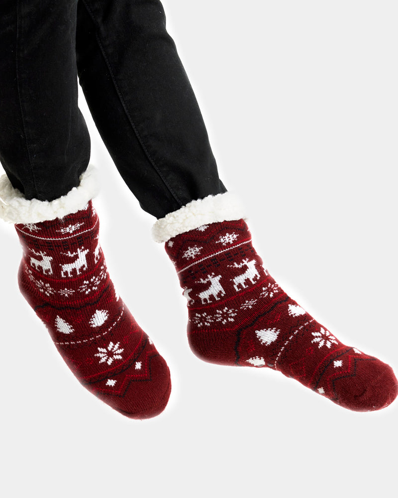 Calcetines de Navidad de Andar por Casa Burdeos con Cenefas Mujer y Hombre