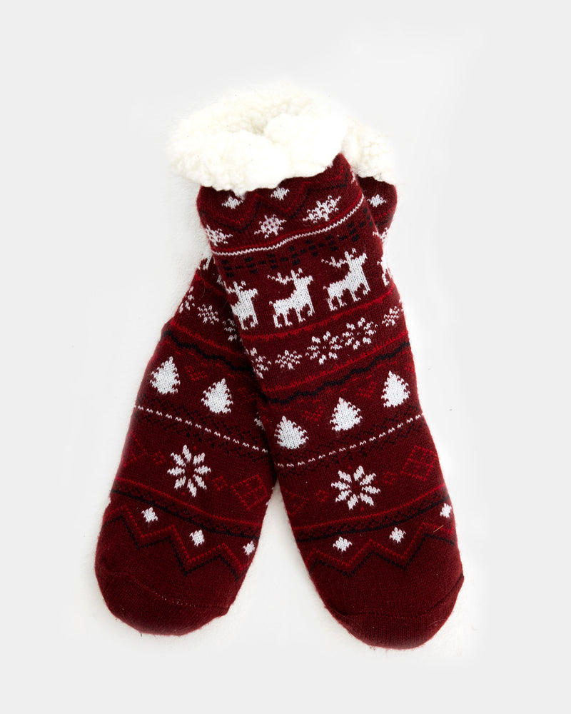 Calcetines de Navidad de Andar por Casa Burdeos con Cenefas