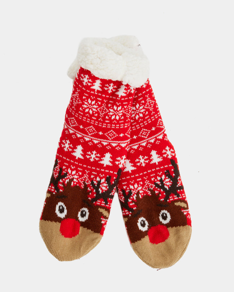 Calcetines de Navidad de Andar por Casa Rojos Cenefas y Renos