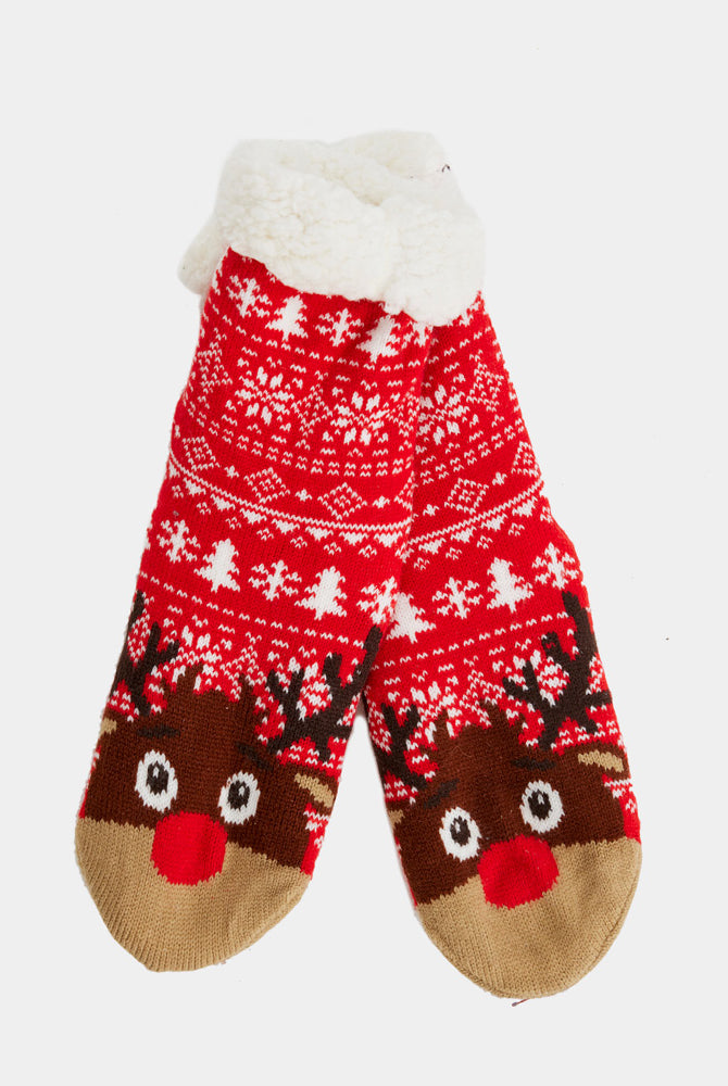 Calcetines de Navidad de Andar por Casa Rojos Cenefas y Renos