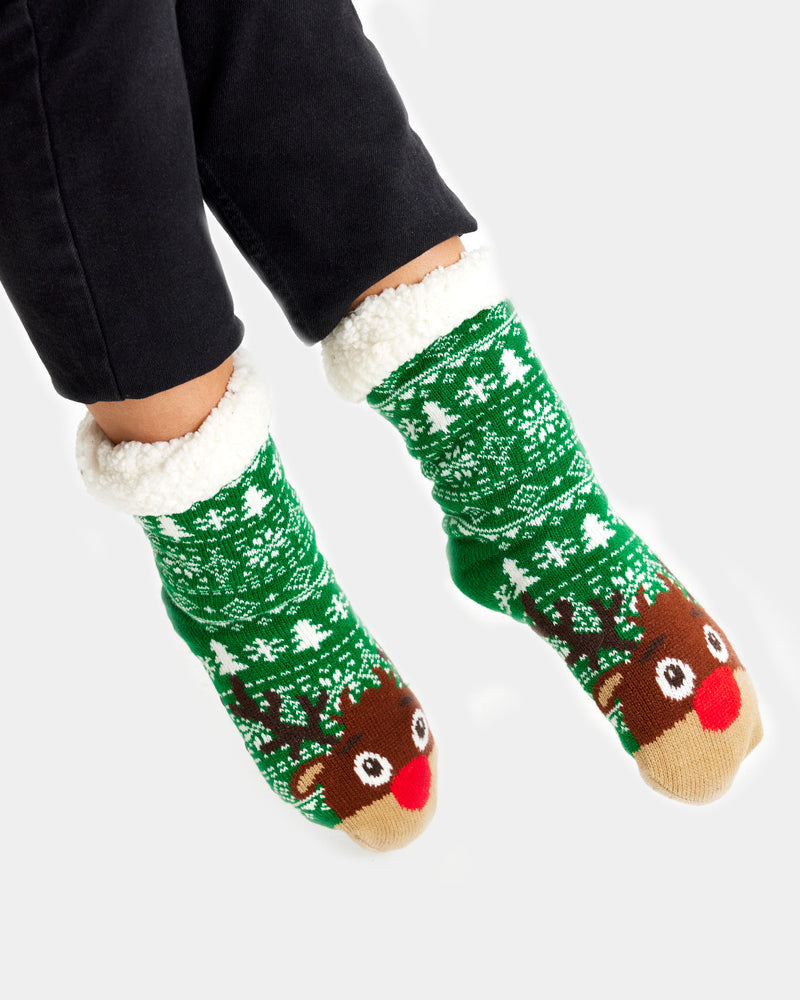 Calcetines de Navidad de Andar por Casa Verdes Cenefas y Renos Mujer y Hombre