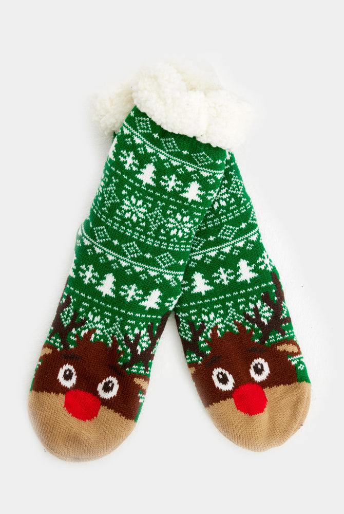 Calcetines de Navidad de Andar por Casa Verdes Cenefas y Renos