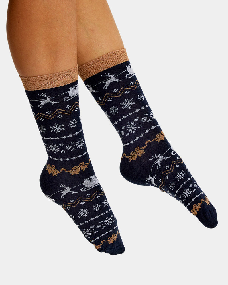 Calcetines de Navidad Unisex Azules con Cenefas Mujer y Hombre