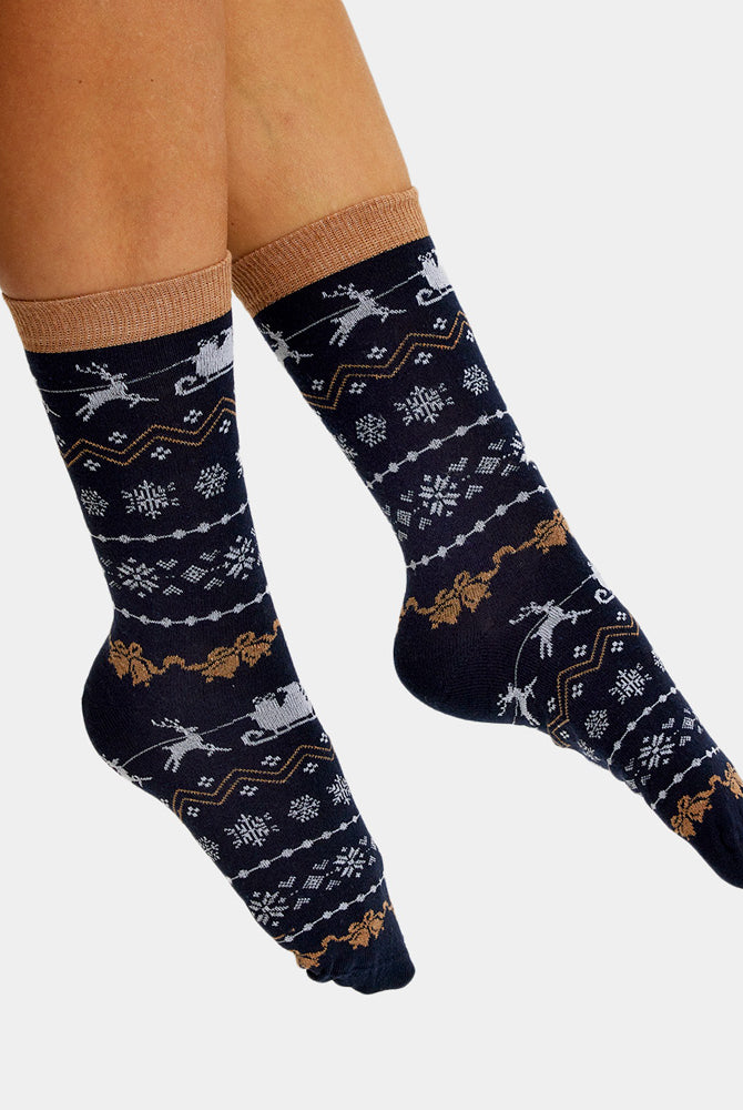 Calcetines de Navidad Unisex Azules con Cenefas Mujer y Hombre