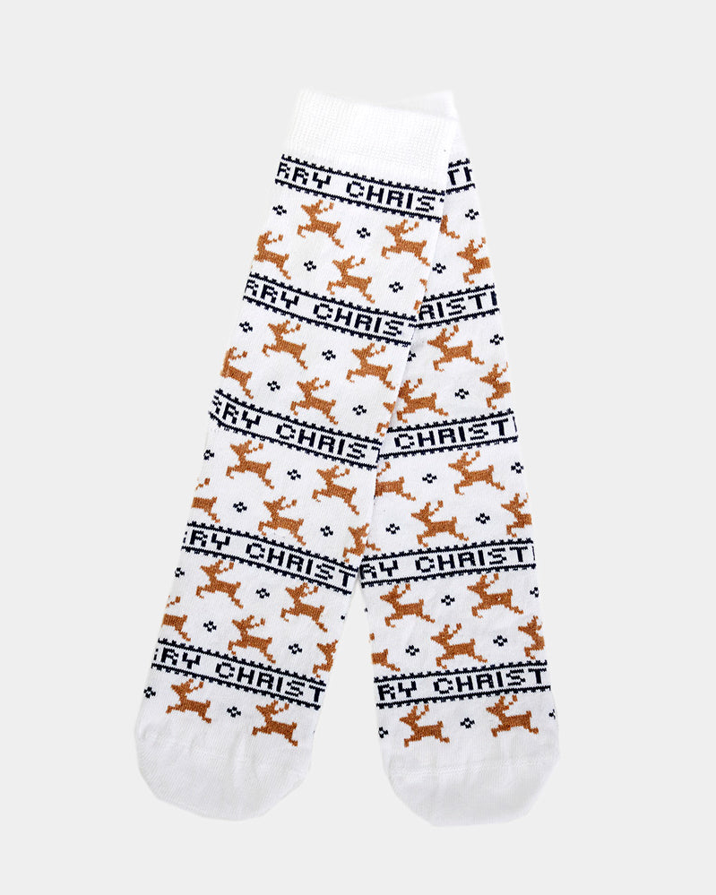 Calcetines de Navidad Unisex Elegantes Blancos con Renos