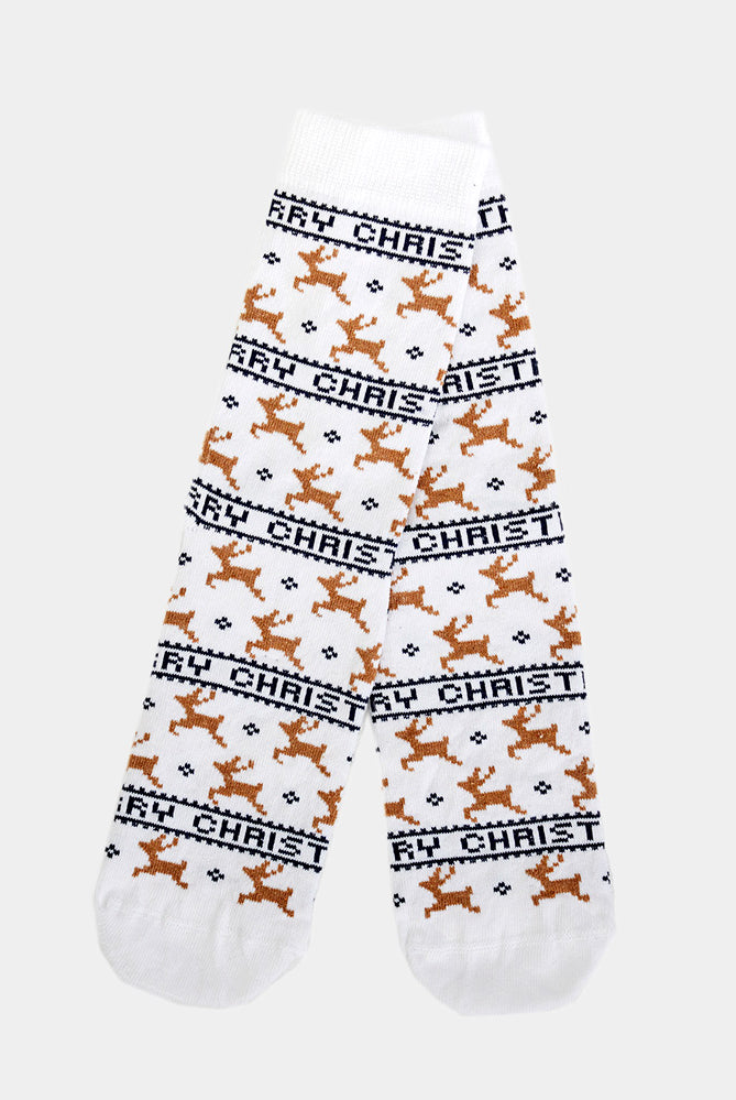 Calcetines de Navidad Unisex Elegantes Blancos con Renos