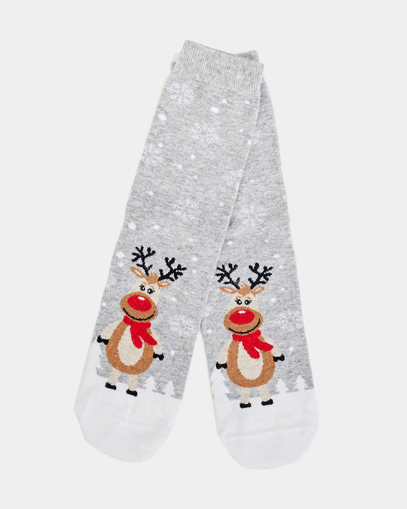 Calcetines de Navidad Unisex Grises con Renas Cute